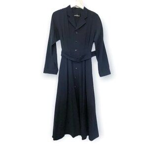 Vintage 90s, Comme des Garçons Tricot Navy Wool Belted Midi Dress, Size Small